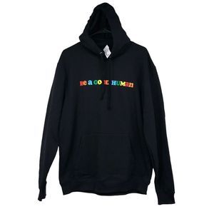 NWT “Be A Good Human”  Black Hoodie, Pride, Colorful Spellout SZ L